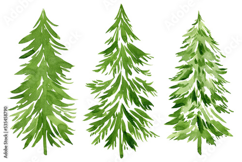 Watercolor Christmas trees set  design elements for poster  greeting card  invitations