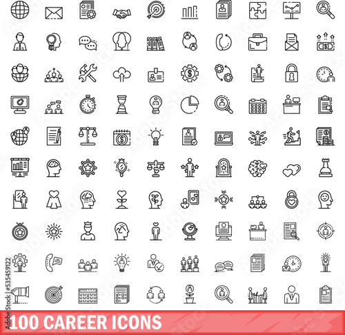 100 career icons set. Outline illustration of 100 career icons vector set isolated on white background