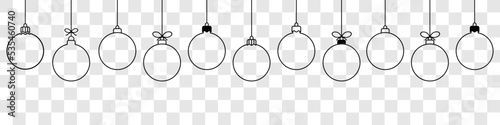 Christmas ball decoration. Christmas and New Year seamless banner or border.Hanging ball ornament.Black christmas ball isolated on transparent background.