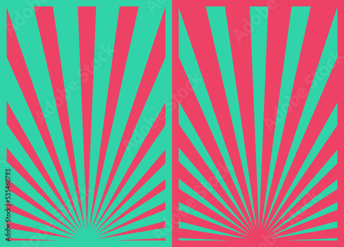 Set of 2 Green and Red Retro Inspired Vertical Posters, Different Sunburst Christmas Background Templates. Green, Yellow, Red And Blue Paper Collage Backdrops.