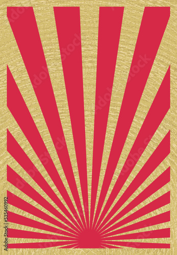 Vintage Red and Gold Stripes Holiday Poster Template With Rays Centered at the Bottom, Christmas Background. Retro Inspired Grunge Sun Bursts, Vertical Artwork. 