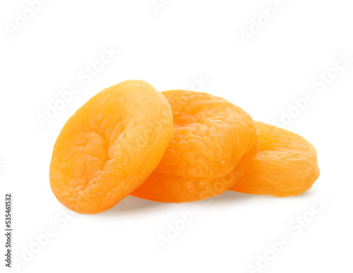 Tasty apricots on white background. Dried fruits