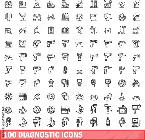 100 diagnostic icons set. Outline illustration of 100 diagnostic icons vector set isolated on white background