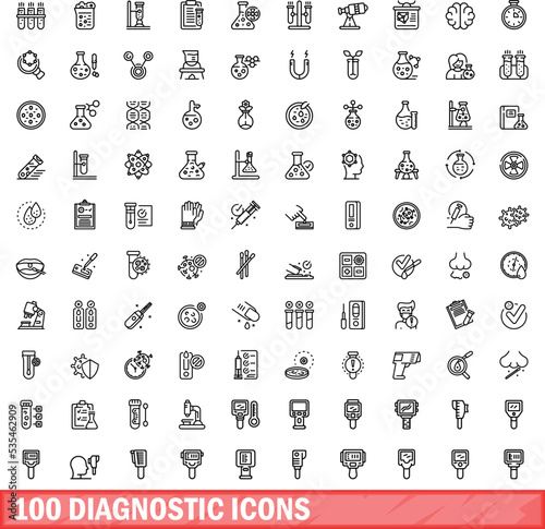 100 diagnostic icons set. Outline illustration of 100 diagnostic icons vector set isolated on white background