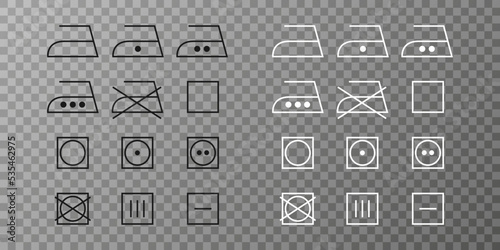 Laundry care icons. Machine and hand wash advice symbols, fabric cotton cloth type for garment labels.