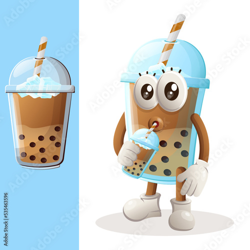 Cute Bubble Tea mascot drinking bubble tea