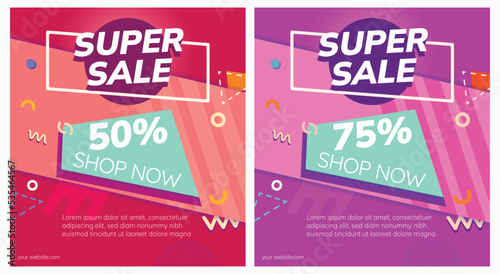 Wallpaper Mural Super sale template vector design 50% and 75% discount for social media promotion. Sales square banner for promotional advertising with background Vector illustration Torontodigital.ca