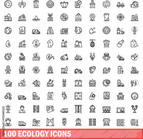 100 ecology icons set. Outline illustration of 100 ecology icons vector set isolated on white background