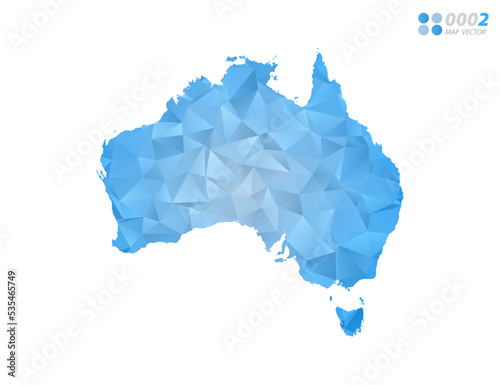 Australia map blue polygon triangle mosaic with white background. Vector style gradient.