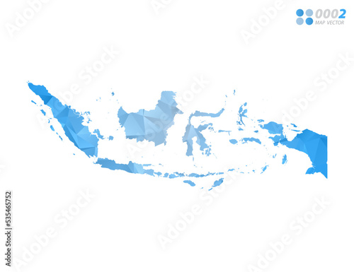 Indonesia map blue polygon triangle mosaic with white background. Vector style gradient.