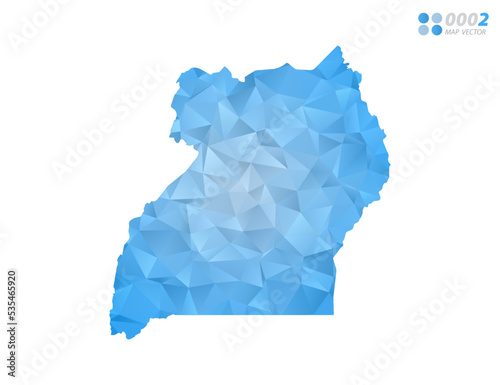 Uganda map blue polygon triangle mosaic with white background. Vector style gradient.