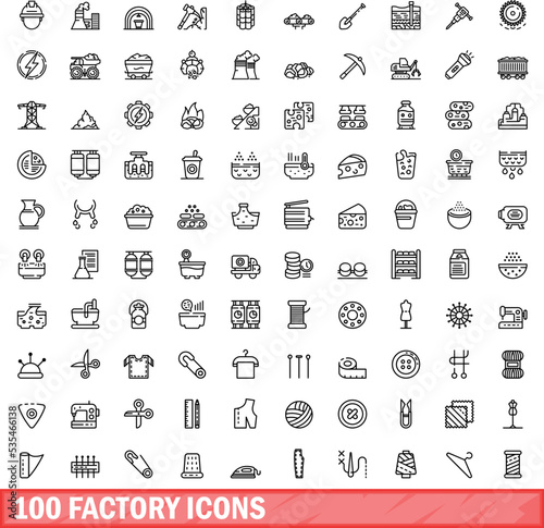 100 factory icons set. Outline illustration of 100 factory icons vector set isolated on white background