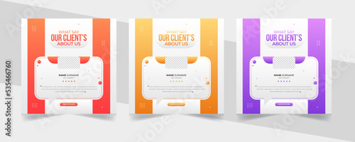 Creative and unique gradient concept customer feedback social media template. Creative Customer service feedback review or testimonial social media post or web banner with color variation template.