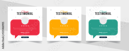 Creative and Simple client testimonial social media post design. Customer service feedback review or testimonial social media post or web banner with color variation template.