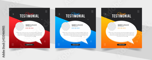 Creative client testimonial social media post design. Customer service feedback review or testimonial social media post or web banner with color variation template.
