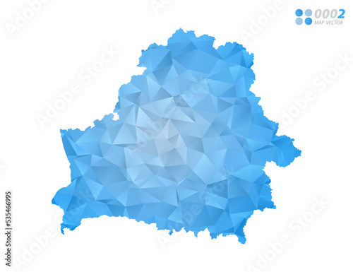 Belarus map blue polygon triangle mosaic with white background. Vector style gradient.