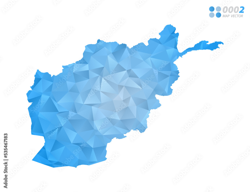 Afghanistan map blue polygon triangle mosaic with white background. Vector style gradient. Afghanistan map blue polygon triangle mosaic with white background. Vector style gradient.