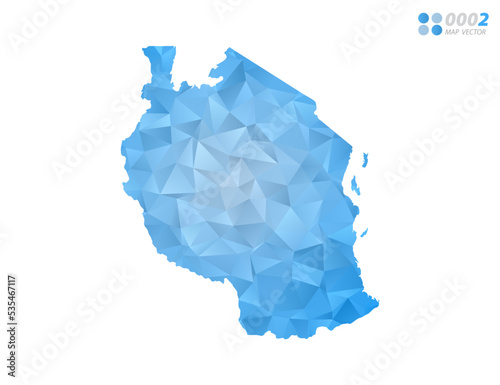 Tanzania map blue polygon triangle mosaic with white background. Vector style gradient.