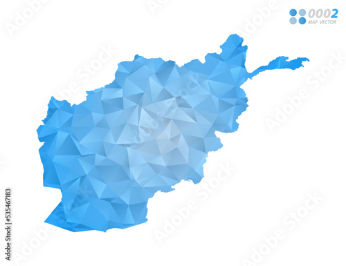 Afghanistan map blue polygon triangle mosaic with white background. Vector style gradient.