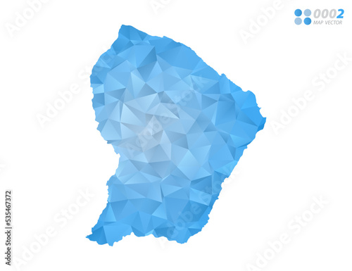 French Guiana map blue polygon triangle mosaic with white background. Vector style gradient.