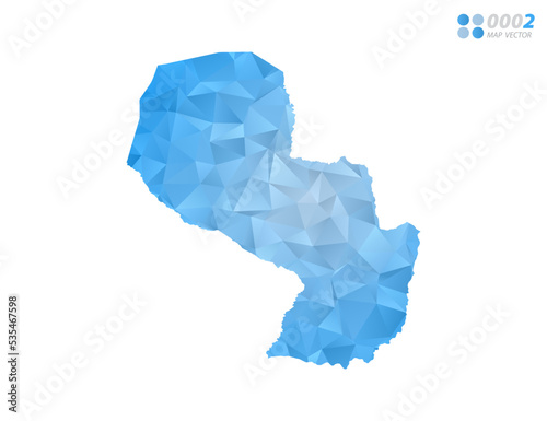 Paraguay map blue polygon triangle mosaic with white background. Vector style gradient.