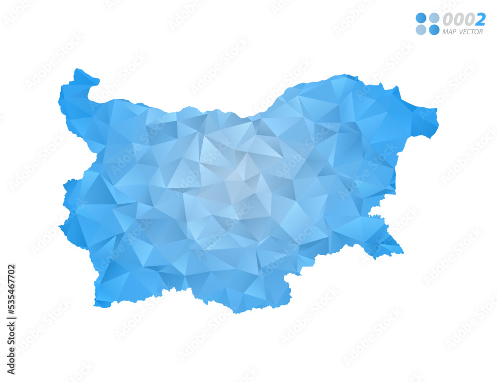 Bulgaria map blue polygon triangle mosaic with white background. Vector style gradient.