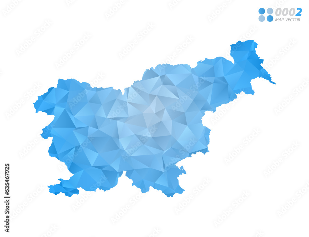 Slovenia map blue polygon triangle mosaic with white background. Vector style gradient.