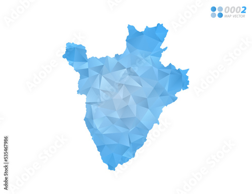 Burundi map blue polygon triangle mosaic with white background. Vector style gradient.