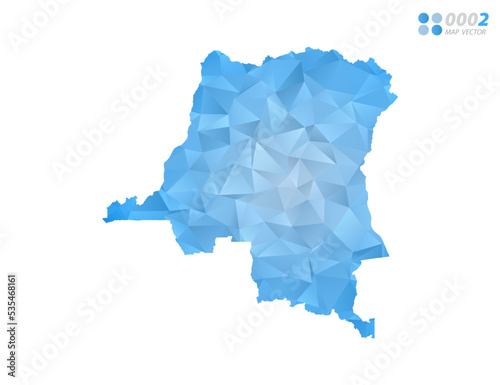 Congo map blue polygon triangle mosaic with white background. Vector style gradient.