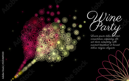 Aromatic white and rose wine glass concept with flower drawing