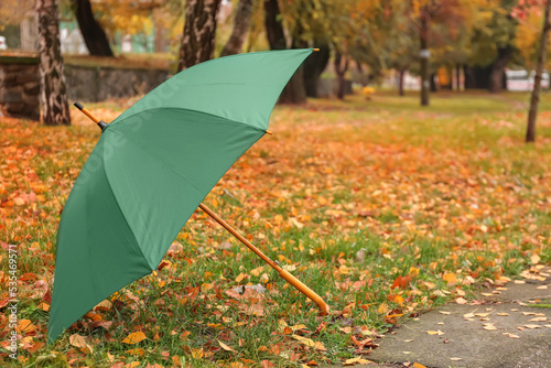 Stylish bright umbrella outdoors