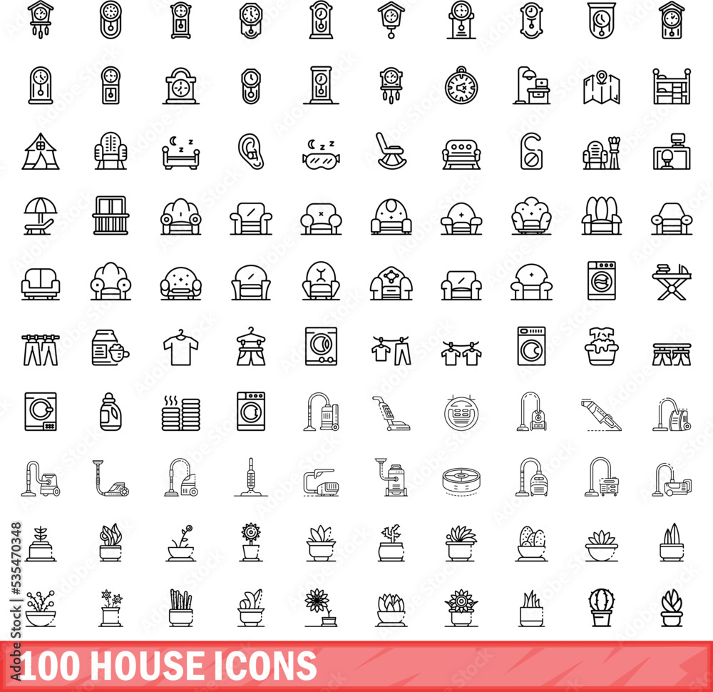 100 house icons set. Outline illustration of 100 house icons vector set isolated on white background 100 house icons set. Outline illustration of 100 house icons vector set isolated on white background
