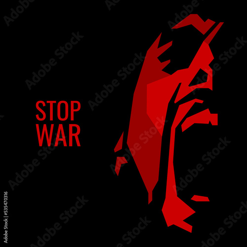vector anti-war poster. red light-shadow silhouette of the face of a man who screams in despair and pain. the inscription "stop war". Russian invasion of Ukraine. aggression, terror, death, genocide