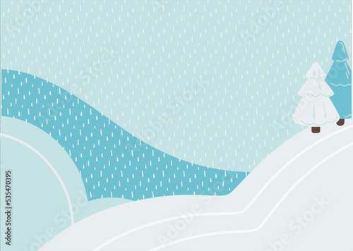 Beautiful abstract banner with a colorful winter landscape. Abstract nature background with snowdrifts. Modern geometric vector poster template.