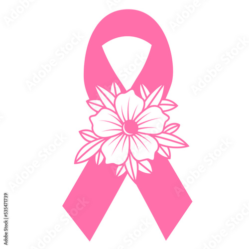 Cancer awareness svg, Breast cancer svg, Pink ribbon with flower svg