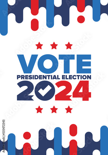 Presidential Election 2024 in United States. Vote day, November 5. US Election. Patriotic american element. Poster, card, banner and background. Vector illustration