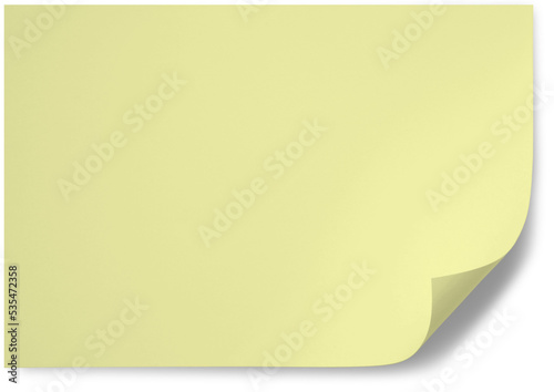 Realistic yellow sticker note paper page curl isolated, with minimum drop shadow