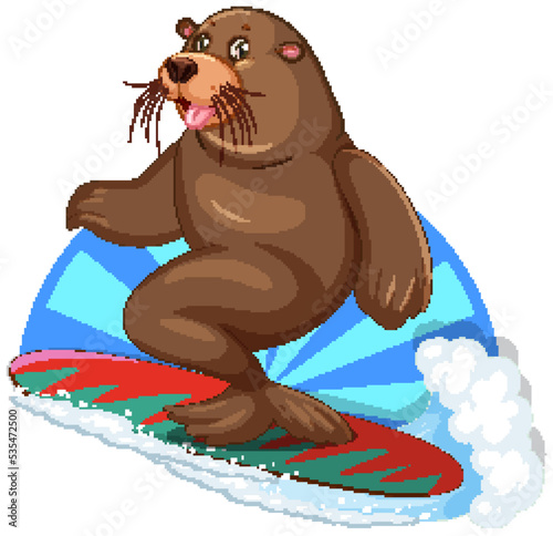 Sea lion surfing on surfboard
