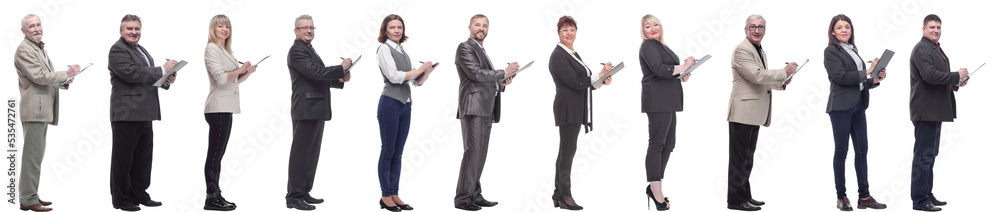 group of successful people with notepad in hands isolated group of successful people with notepad in hands isolated