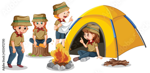 Camping kids in cartoon style