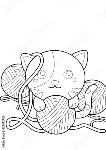 Fototapeta Naklejka Na Ścianę i Meble -  Cute Cat Pet Animals Coloring Pages A4 for Kids and Adult