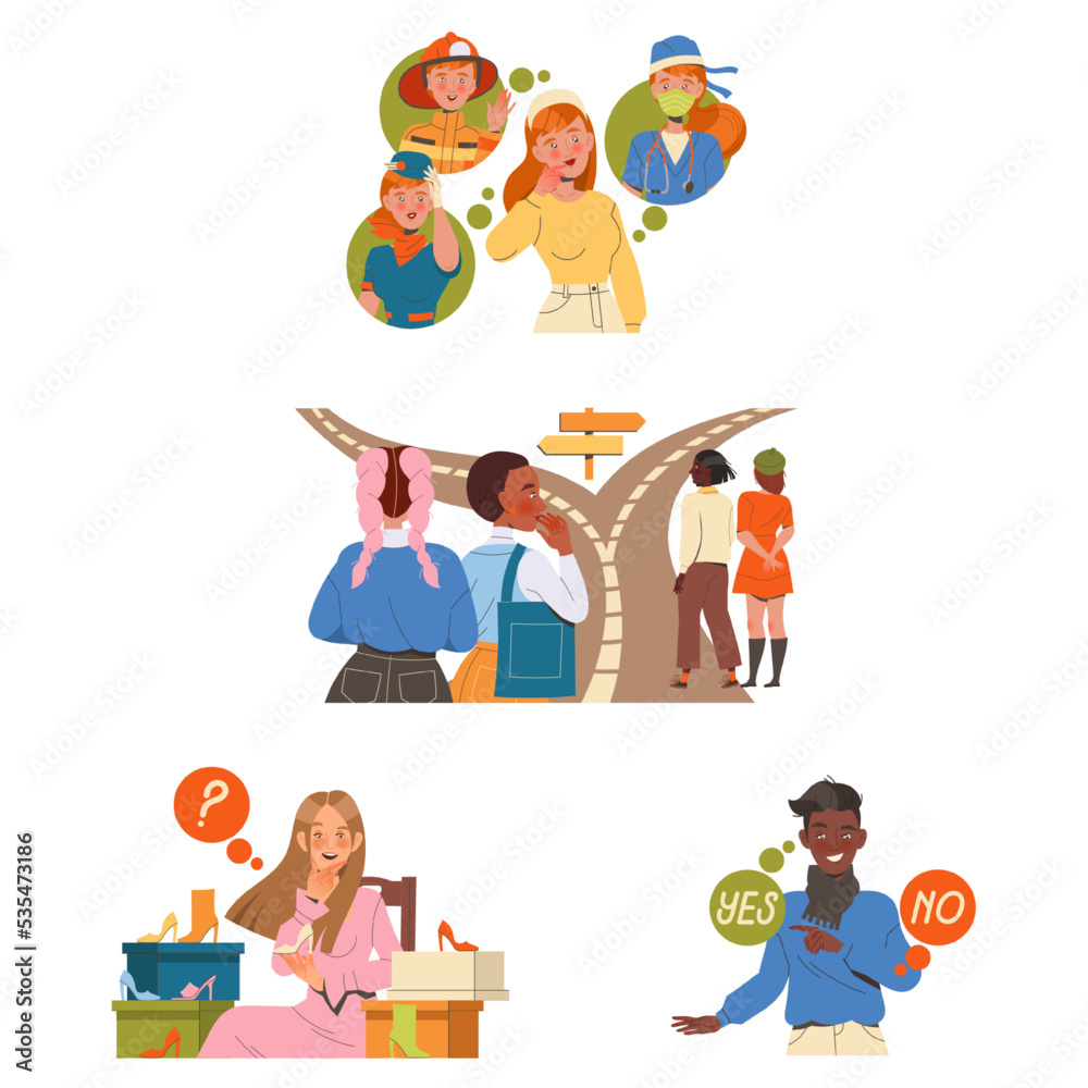 People Character Making Their Own Choice Choosing Between Options Vector Set People Character Making Their Own Choice Choosing Between Options Vector Set