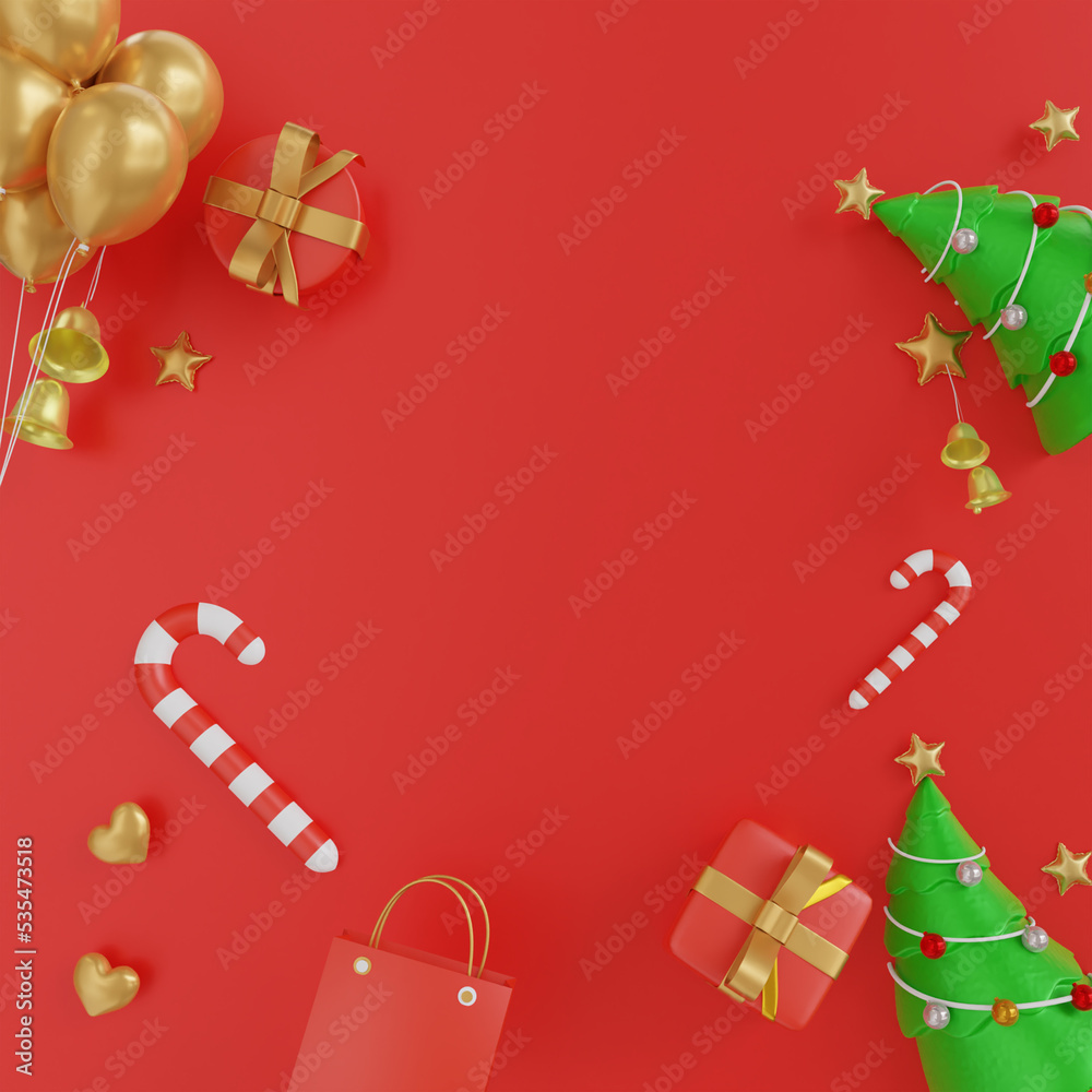 3d minimal Christmas background with gift box and christmas tree. greeting card. 3d rendering illustration. 3d minimal Christmas background with gift box and christmas tree. greeting card. 3d rendering illustration.