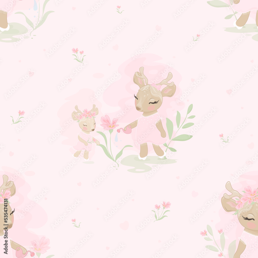 Cute pink pastel cartoon background for girl home decor. Vector seamless pattern for wallpaper Cute pink pastel cartoon background for girl home decor. Vector seamless pattern for wallpaper