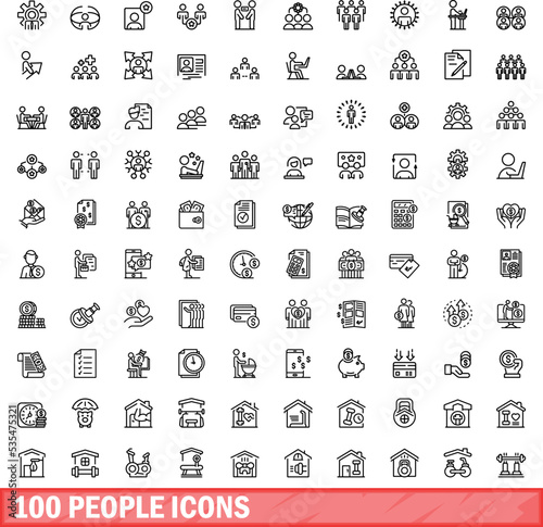 100 people icons set. Outline illustration of 100 people icons vector set isolated on white background