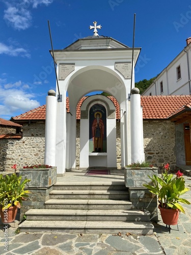 Low angle shot of the entrance of Venerable Prohor Pchinjski monastery in Starac, Serbia photo