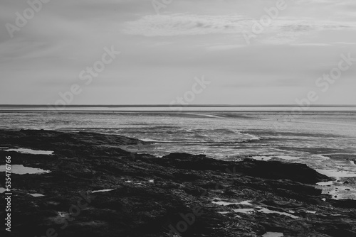 Black and white photo of a seascape