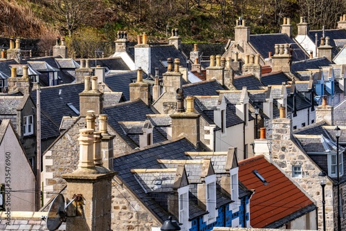 Photos View of the small quiet coastal town village of Buckie, Scotland UK
