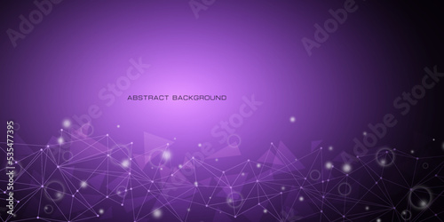 Geometric abstract background with connected line and dots  for your presentation. Digital technology  and network connection. Vector illustration.
