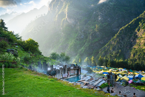 View form Kheerganga Campsite, Parvati Valley, Dauladhar Range, Himachal Pradesh, India.